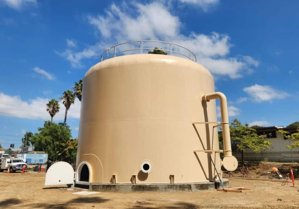 Welded steel water storage tank in National City — National City Wells Iron and Manganese System